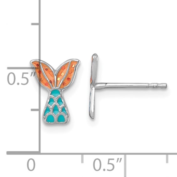 Sterling Silver Madi K Rhodium-plated Enameled Mermaid Tail Childrens Post Earrings