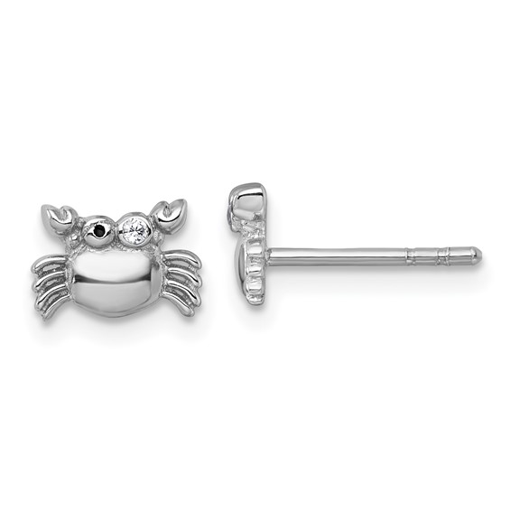 Sterling Silver Rhodium-plated Polished Black Enamel and White CZ Crab Childrens Post Earrings