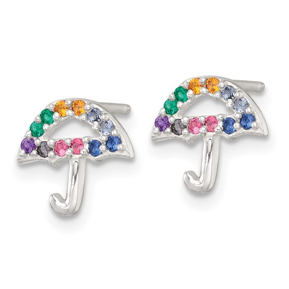 Sterling Silver Polished Multi-color Nano Crystals Umbrella Childrens Post Earrings