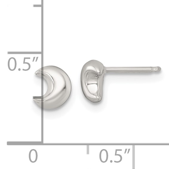 Sterling Silver Polished Puffed Moon Childrens Post Earrings