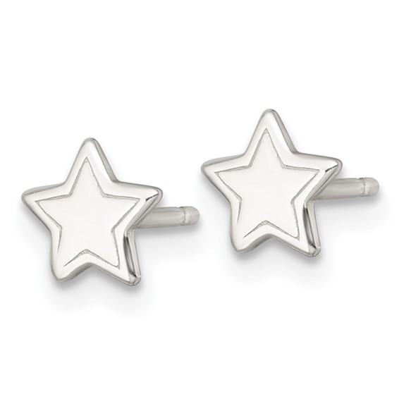 Sterling Silver Polished and Grooved Star Childrens Post Earrings
