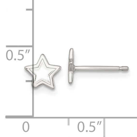 Sterling Silver Polished and Grooved Star Childrens Post Earrings