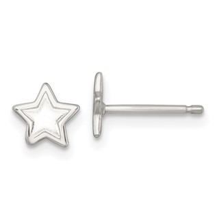 Sterling Silver Polished and Grooved Star Childrens Post Earrings