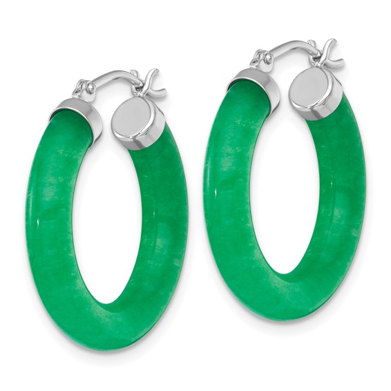 Sterling Silver Rhodium-plated Polished 4.3mm Dyed Jade Quartz Round Hoop Earrings