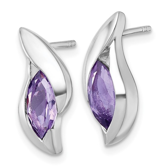 Sterling Silver Rhodium-plated Polished Marquise Amethyst Drop Post Earrings