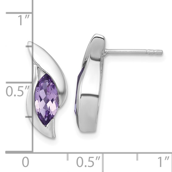 Sterling Silver Rhodium-plated Polished Marquise Amethyst Drop Post Earrings
