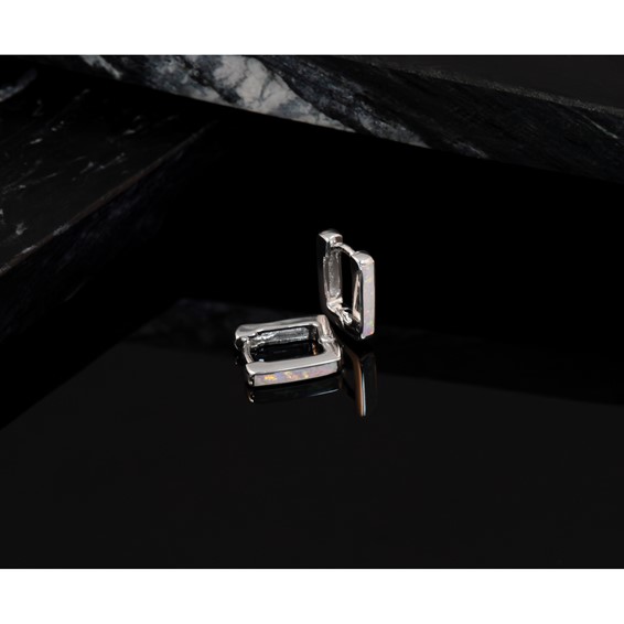 Sterling Silver Rhodium-plated Polished Lab Created Opal Square Hinged Hoop Earrings