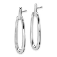 Sterling Silver Rhodium-plated Fancy Elongated Oval Post Dangle Earrings view 2