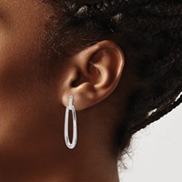 Sterling Silver Rhodium-plated Fancy Elongated Oval Post Dangle Earrings view 3