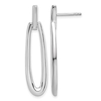 Sterling Silver Rhodium-plated Fancy Elongated Oval Post Dangle Earrings view 1