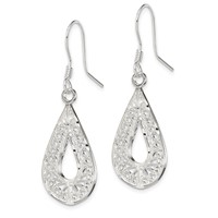 Sterling Silver Polished Textured D C Filigree Teardrop Dangle Earrings view 2