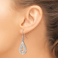 Sterling Silver Polished Textured D C Filigree Teardrop Dangle Earrings view 3