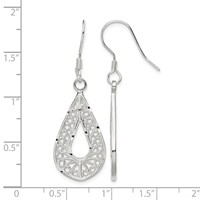 Sterling Silver Polished Textured D C Filigree Teardrop Dangle Earrings view 4