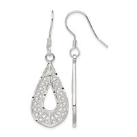Sterling Silver Polished Textured D C Filigree Teardrop Dangle Earrings view 1