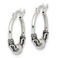 Sterling Silver Antiqued Fancy Beaded Hoop Earrings view 2