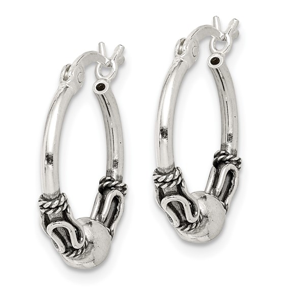 Sterling Silver Antique with Bead Hoop Earring