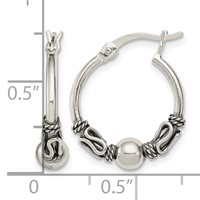 Sterling Silver Antiqued Fancy Beaded Hoop Earrings view 4