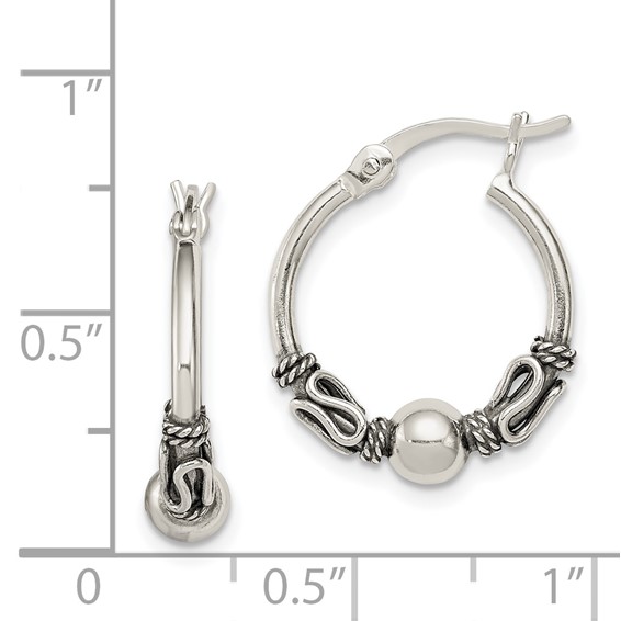 Sterling Silver Antique with Bead Hoop Earring