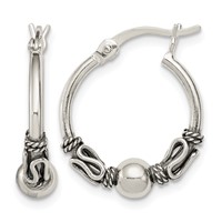 Sterling Silver Antiqued Fancy Beaded Hoop Earrings view 1