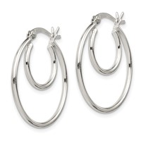 Sterling Silver Polished 2mm Double Hoop Earrings view 2