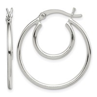 Sterling Silver Polished 2mm Double Hoop Earrings view 1