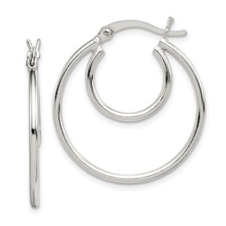 Sterling Silver Polished 2mm Double Hoop Earrings