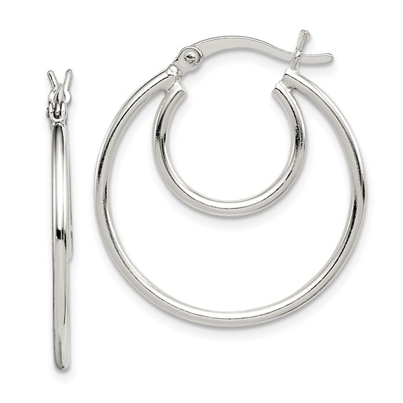 Sterling Silver Polished 2mm Double Hoop Earrings