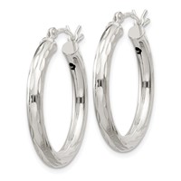 Sterling Silver Diamond-cut Satin 3x 25mm Hoop Earrings view 2