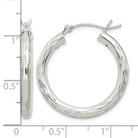 Sterling Silver Diamond-cut Satin 3x 25mm Hoop Earrings view 4