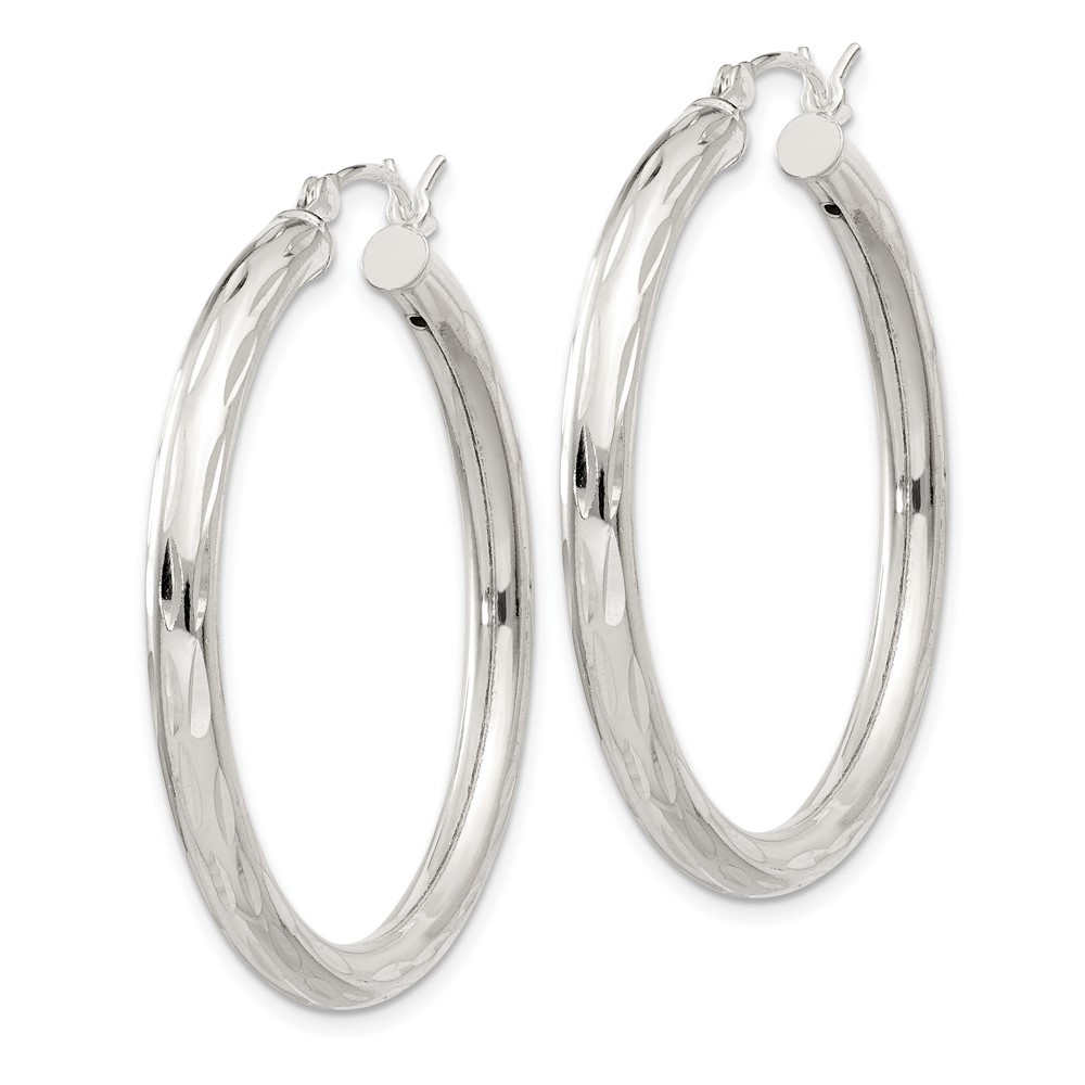 Sterling Silver Diamond-cut Satin 3x35mm Hoop Earrings (QE1967)
