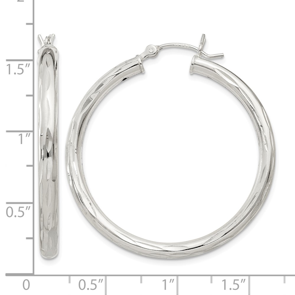 Sterling Silver Diamond-cut Satin 3x35mm Hoop Earrings (QE1967)