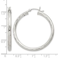 Sterling Silver Diamond-cut Satin 3x 35mm Hoop Earrings view 4