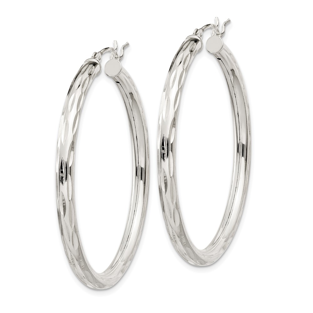 Sterling Silver Diamond-cut Satin 3x40mm Hoop Earrings (QE1968)