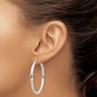Sterling Silver Diamond-cut Satin 3x40mm Hoop Earrings view 3