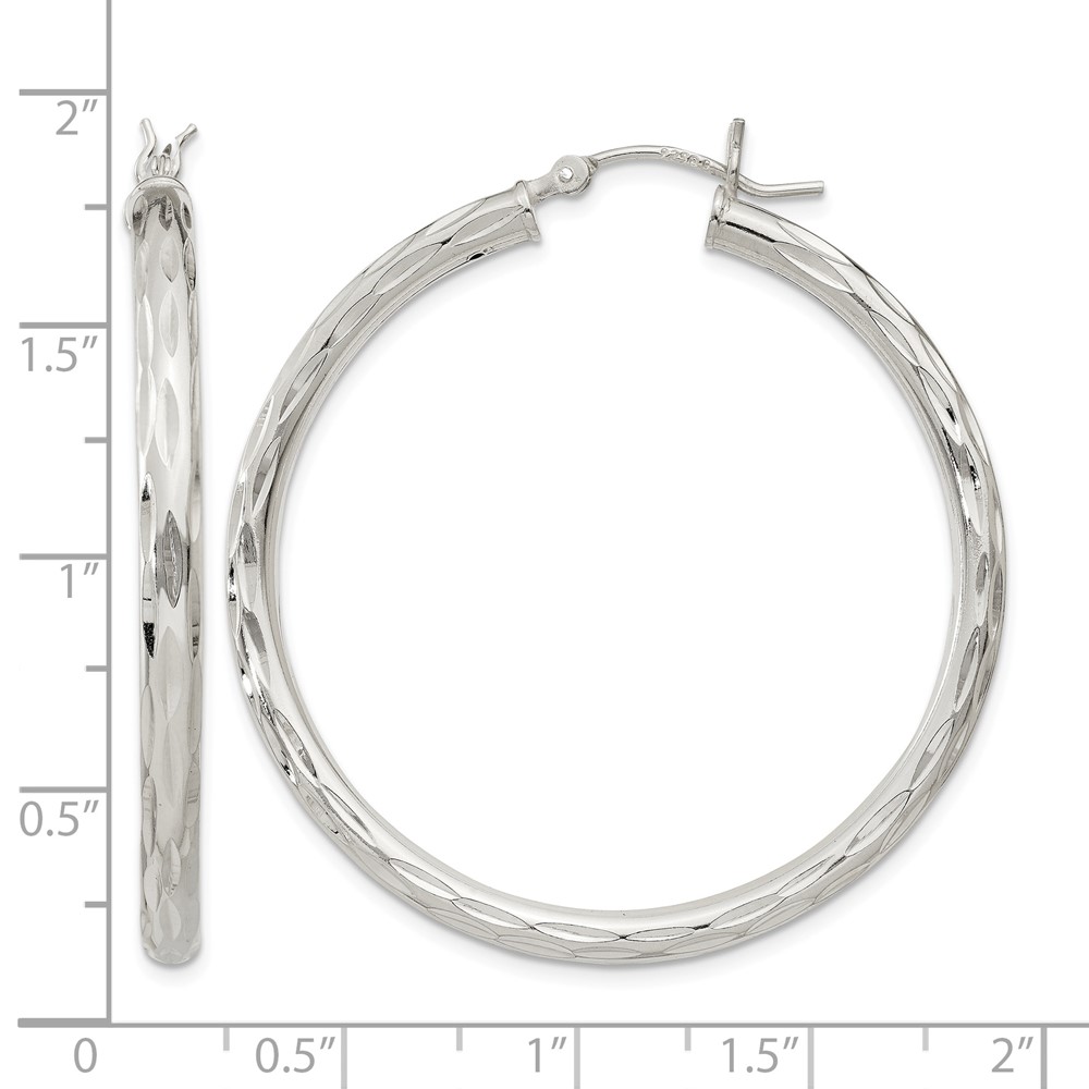 Sterling Silver Diamond-cut Satin 3x40mm Hoop Earrings (QE1968)