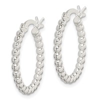 Sterling Silver Polished Beaded 2mm Hoop Earrings view 2