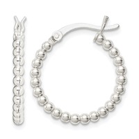 Sterling Silver Polished Beaded 2mm Hoop Earrings view 1