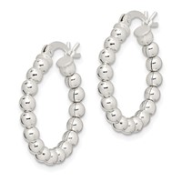 Sterling Silver Polished Beaded Hoop Earrings view 2
