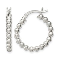 Sterling Silver Polished Beaded Hoop Earrings view 1