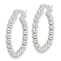 Sterling Silver Polished Beaded Hoop Earrings view 2
