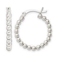 Sterling Silver Polished Beaded Hoop Earrings view 1