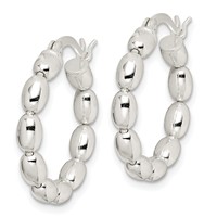 Sterling Silver Polished Beaded Hoop Earrings view 2