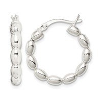 Sterling Silver Polished Beaded Hoop Earrings view 1