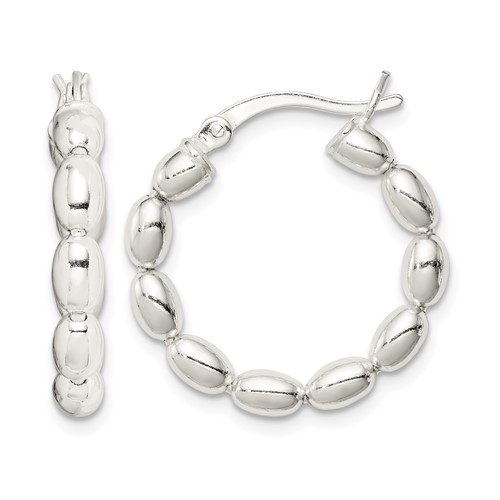 Sterling Silver Polished Beaded Hoop Earrings