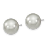 Sterling Silver Rhodium-plated 12-13mm Grey Imitat Shell Pearl Stud Earring view 2