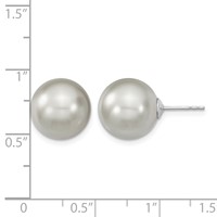 Sterling Silver Rhodium-plated 12-13mm Grey Imitat Shell Pearl Stud Earring view 3