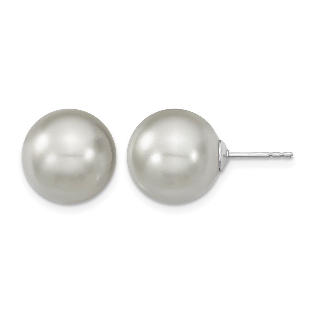 Sterling Silver Rhodium-plated 12-13mm Grey Imitat Shell Pearl Stud Earring