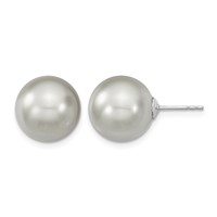 Sterling Silver Rhodium-plated 12-13mm Grey Imitat Shell Pearl Stud Earring view 1