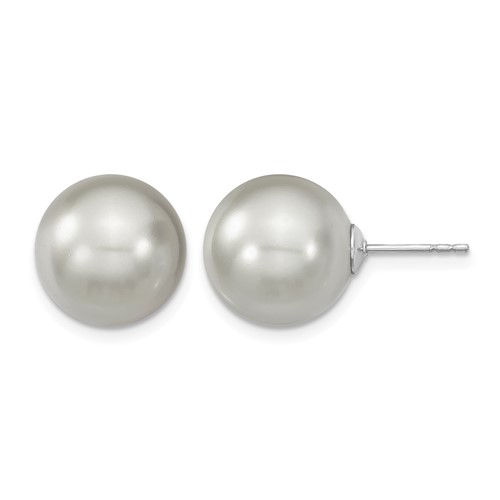 Sterling Silver Rhodium-plated 12-13mm Grey Imitat Shell Pearl Stud Earring