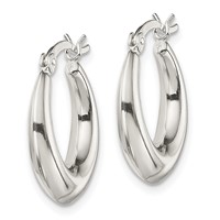 Sterling Silver Polished & Tapered Round Hoop Earrings view 2
